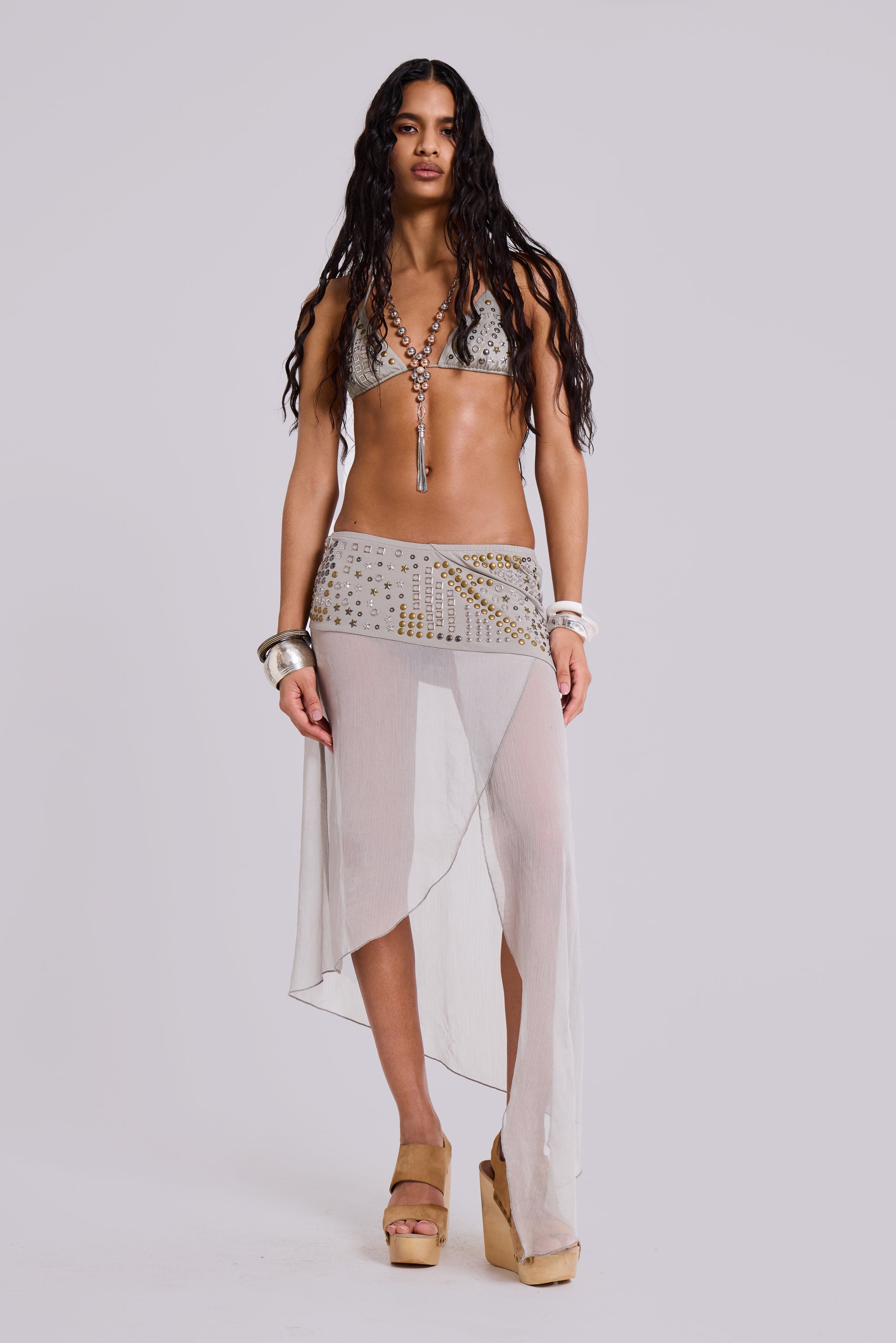 Stylish Xtal Studded Chiffon Skirt for Women