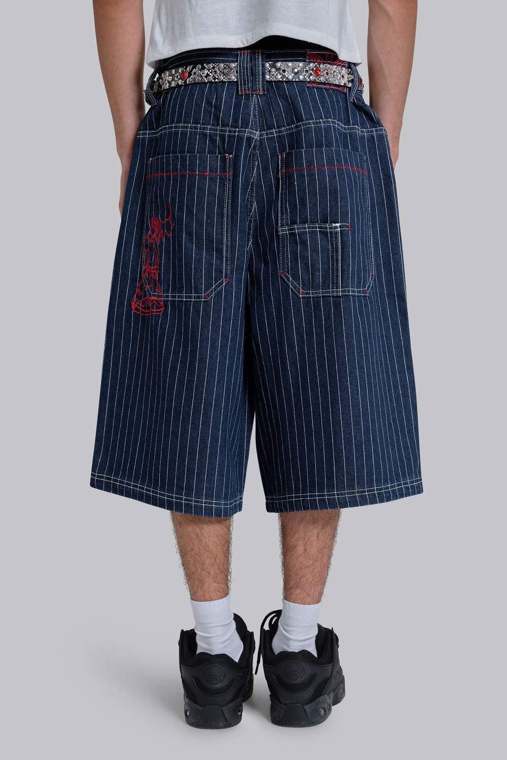 Stylish Pinstripe Denim Shorts by Ollie