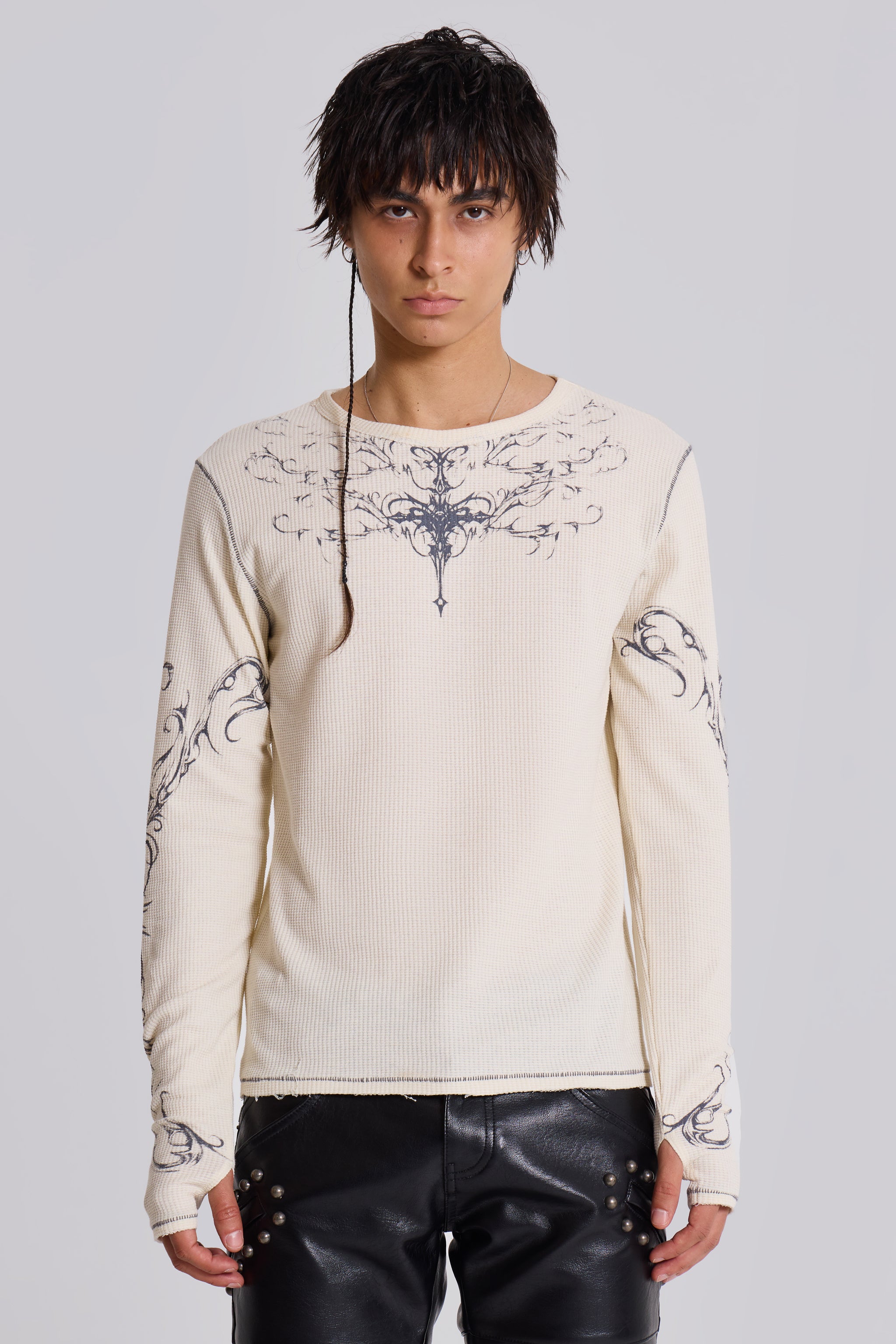 White Long Sleeve Waffle Knit Top