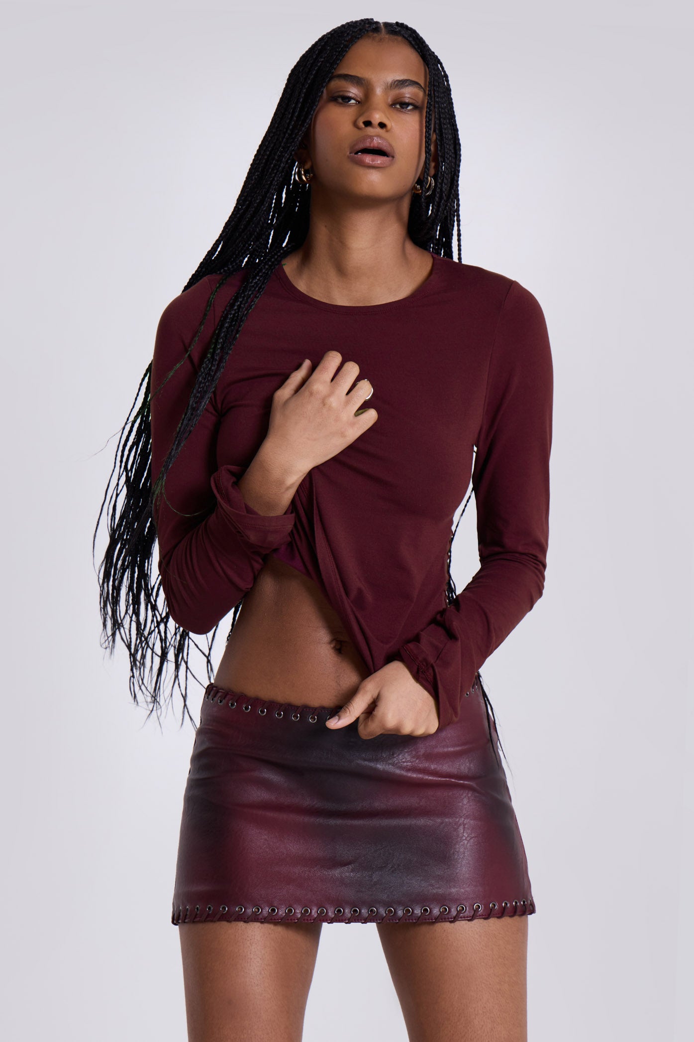 Burgundy Long Sleeve Casual Top