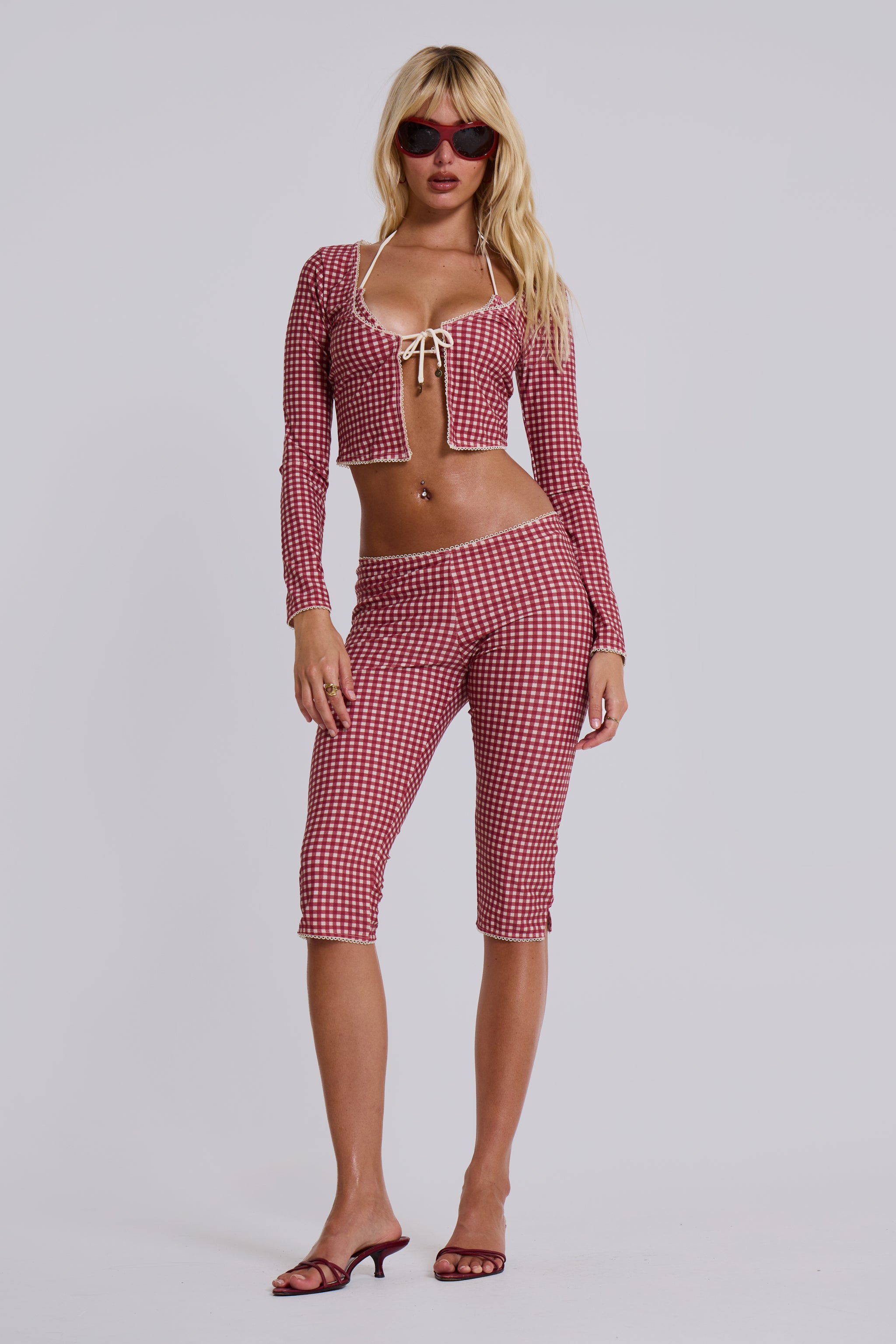 Freda Gingham Swim Cover-Up Cardigan
