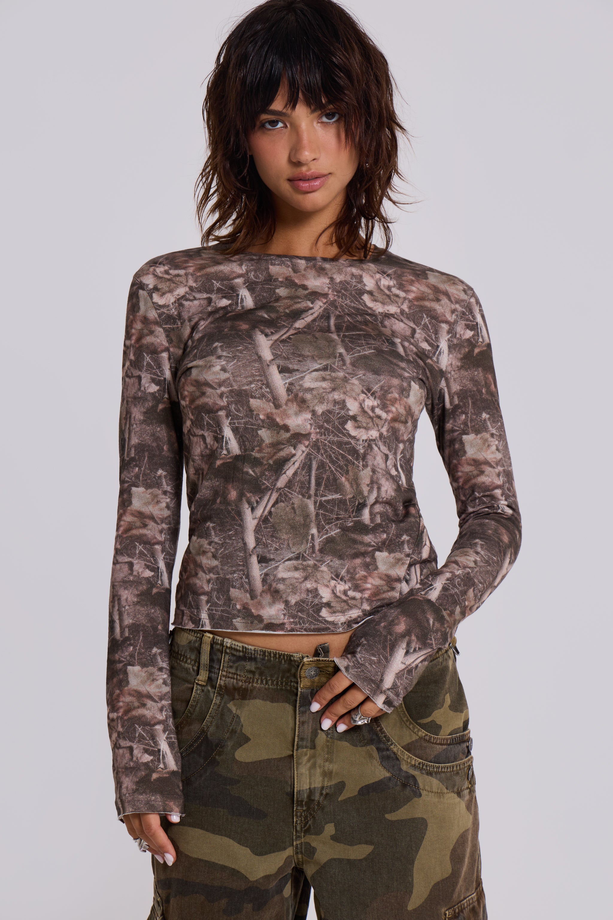 Long Sleeve Woodland Print Top