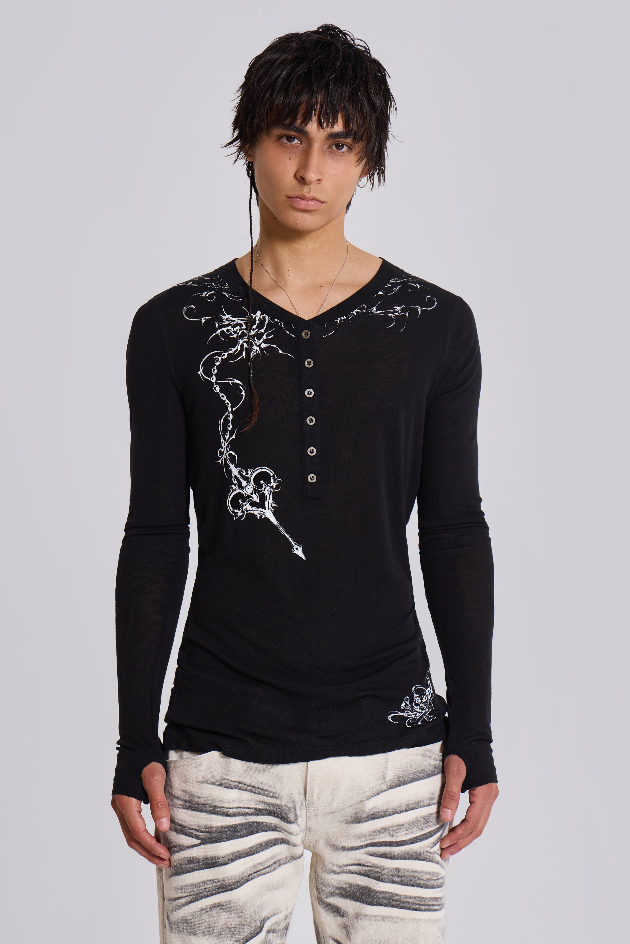 Black Henley Top by Ines