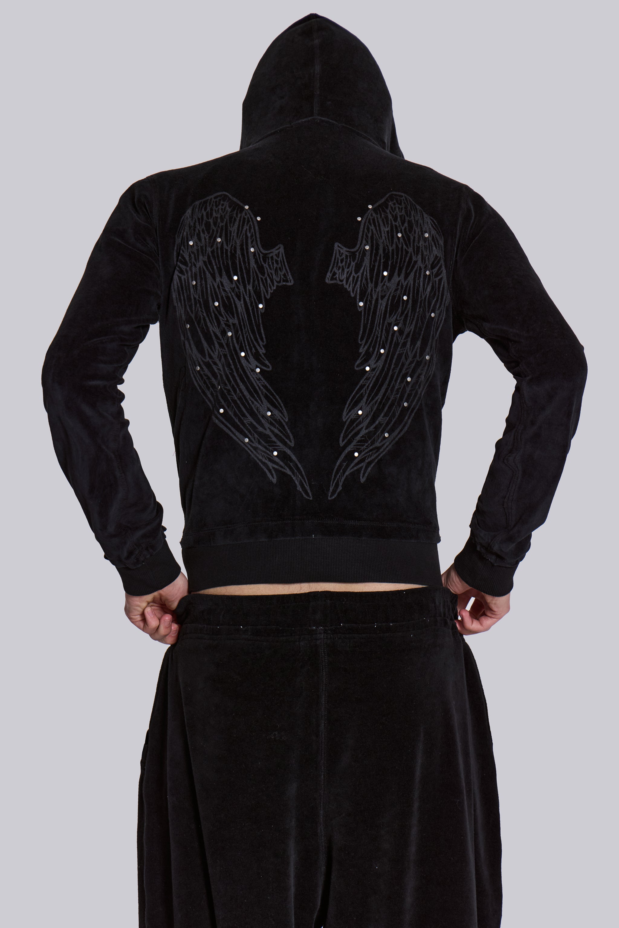 Black Velour Zip Hoodie by Angel
