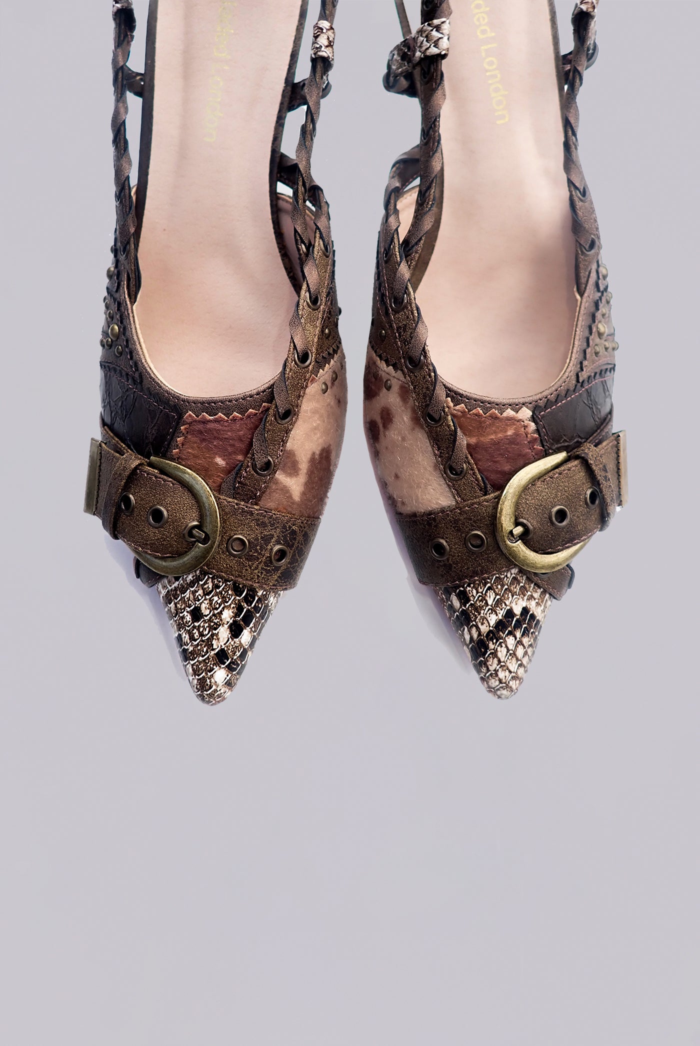 Arden Patchwork Kitten Heel Slingbacks