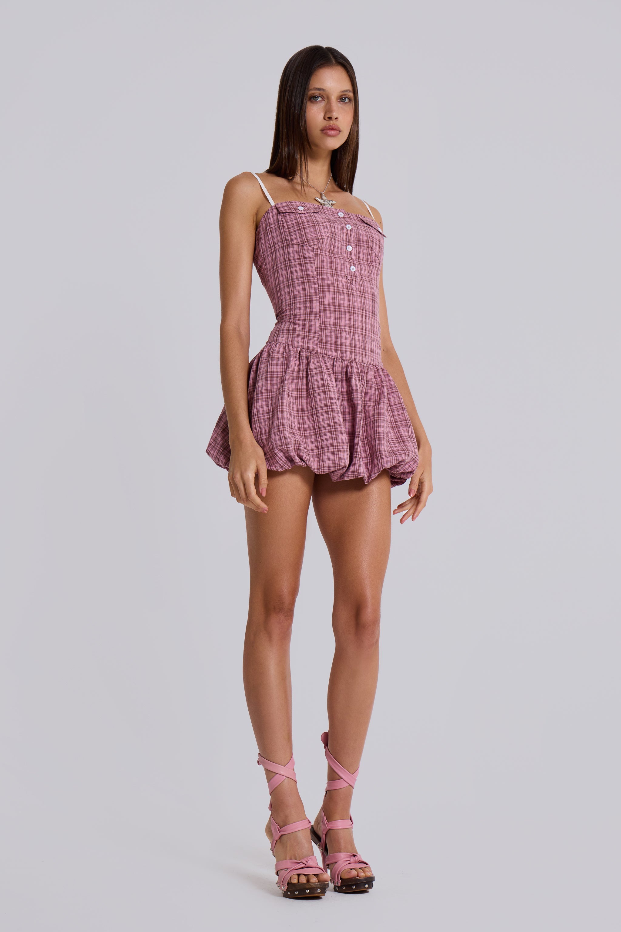 Ava Puffball Checkered Dress for Women