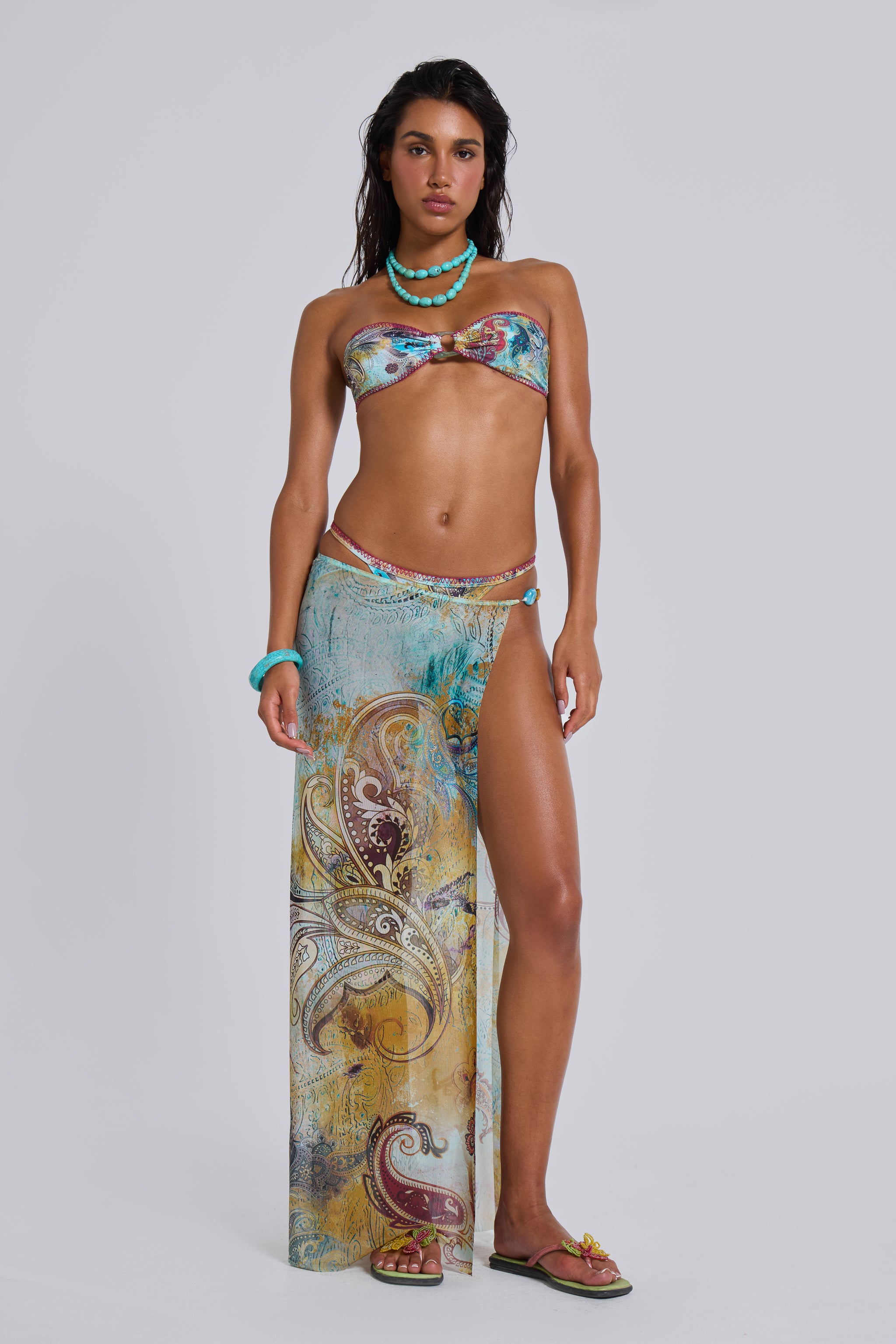 Beaded Trim Daria Mesh Maxi Skirt