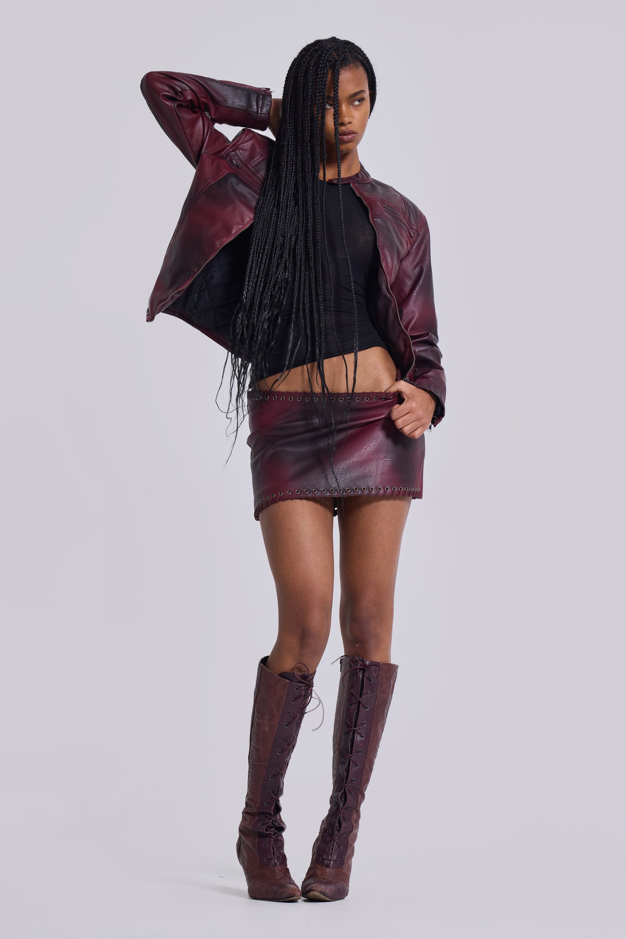 Stylish Lynx Faux Leather Mini Skirt