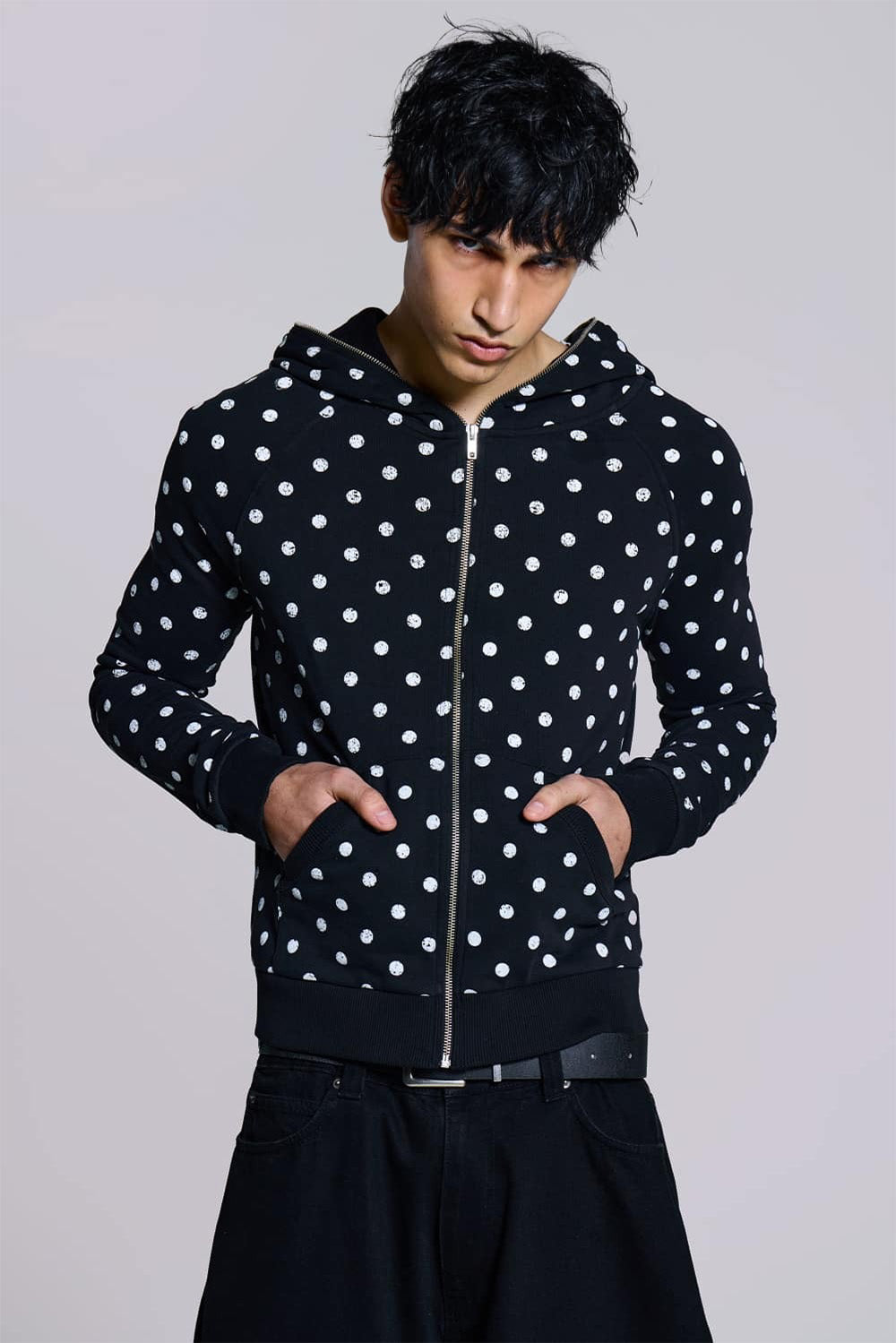 Black Polkadot Monster Hoodie for Kids
