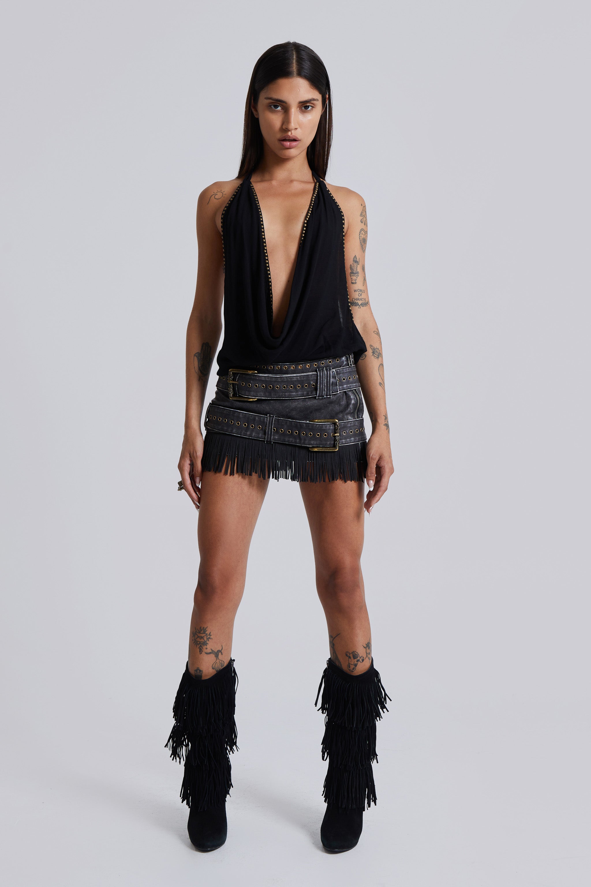 Stylish Faux Leather & Suede Mini Skirt